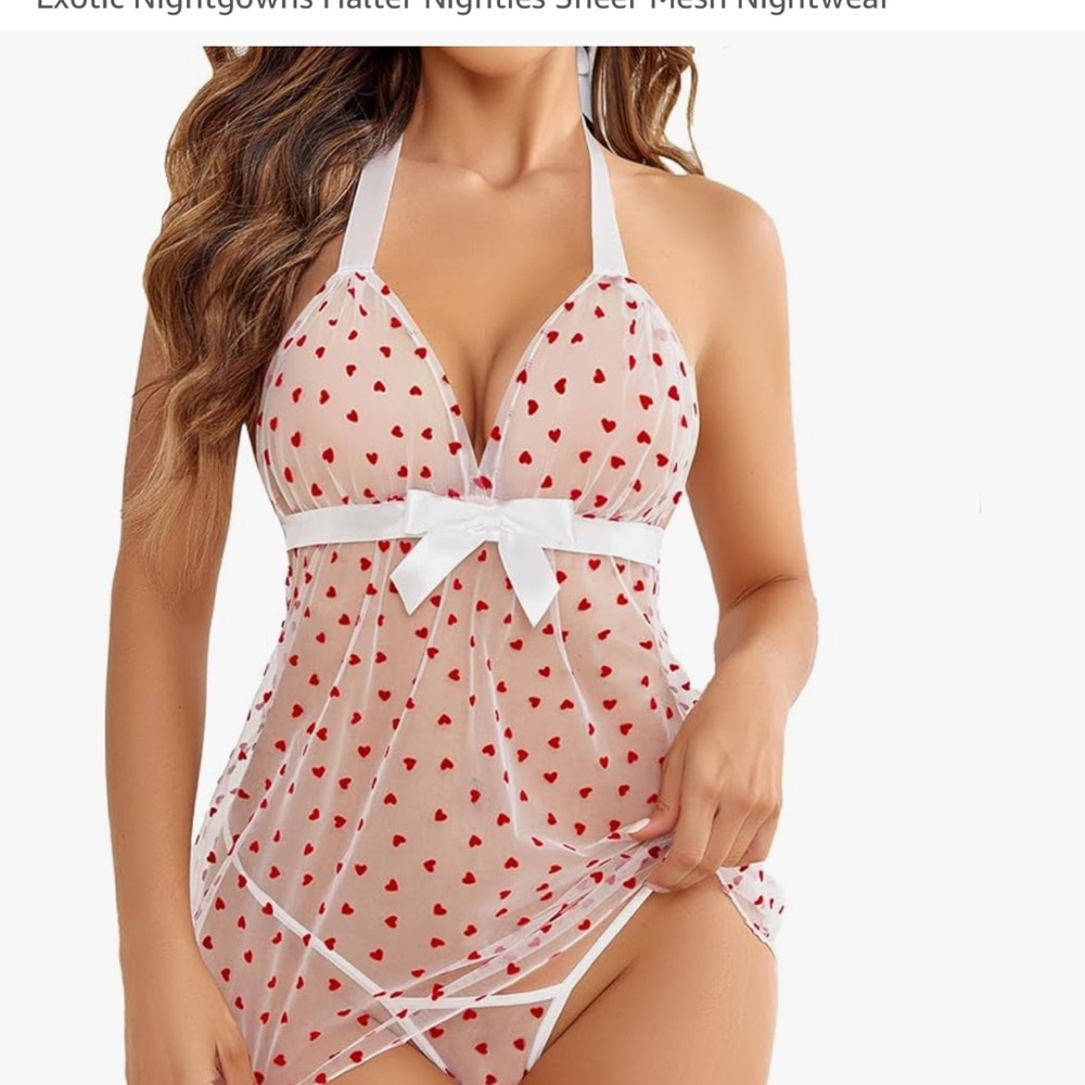 NWT Avidlove Lace Babydoll Sheer Mesh Chemise Halter Negligee